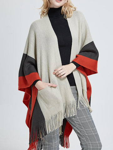 Color Block Pocket Knit Wrap - Shopmossrose